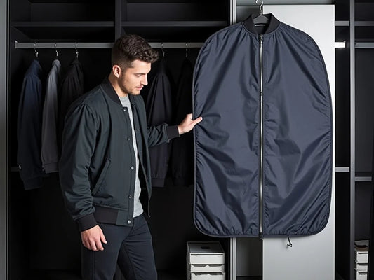 Properly storing a sukajan jacket in a breathable garment bag to maintain its quality.