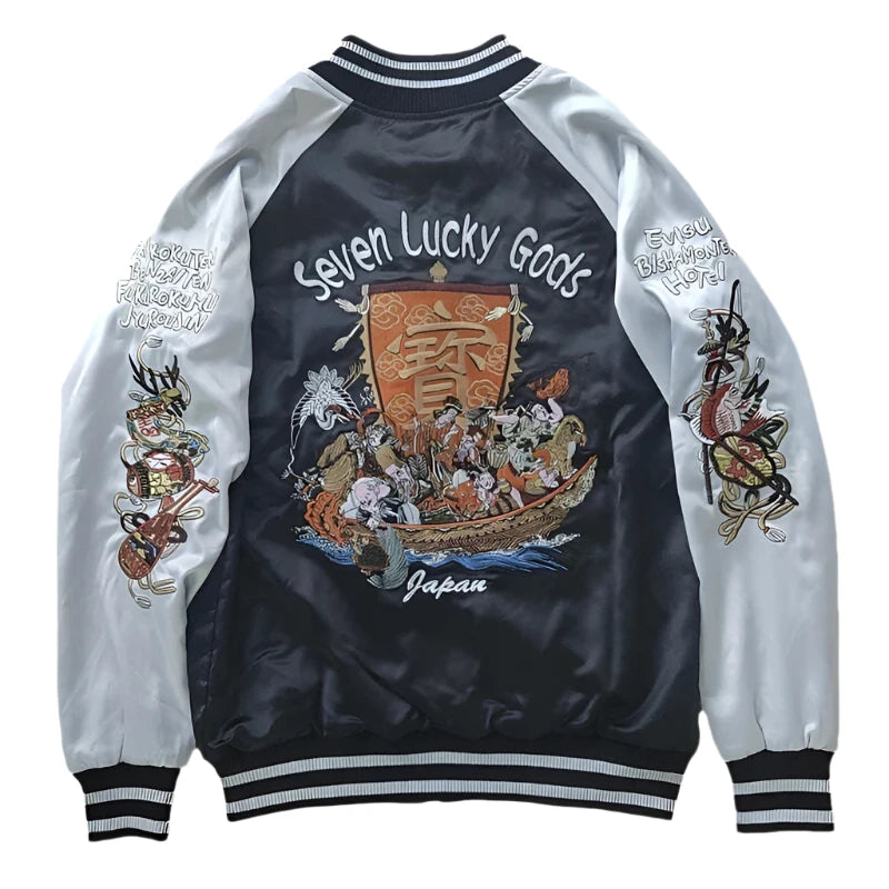 Back view of 7 Lucky Gods sukajan jacket reversible from Sukajan Mall.