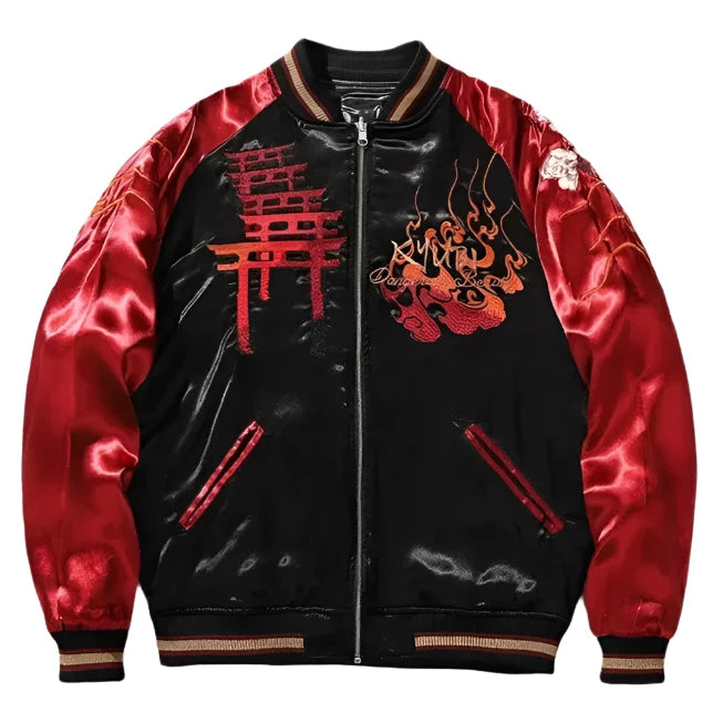 Front view of Nine Tailed Fox sukajan jacket, showing embroidery from Sukajan Mall.