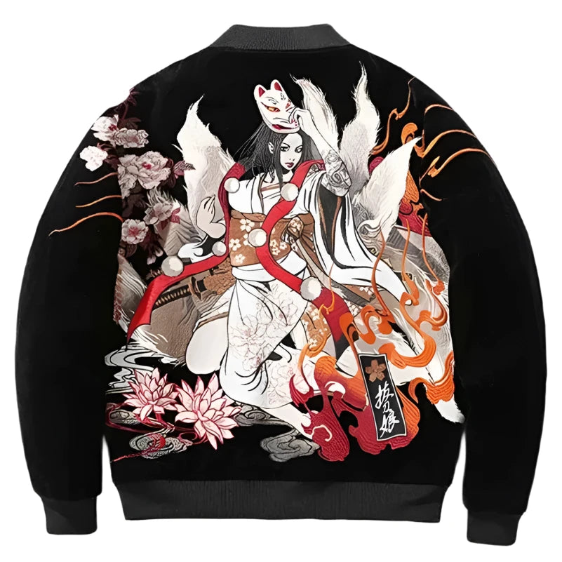 Back view of the insulated Nine Tailed Fox sukajan jacket from Sukajan Mall.