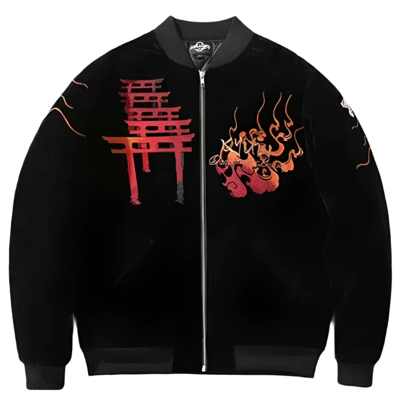 Front view of the insulated Nine Tailed Fox sukajan jacket from Sukajan Mall.