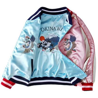 Front view of Tiger's Flower reversible sukajan jacket from Sukajan Mall.