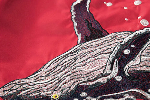 Whale embroidery on sukajan jacket from Sukajan Mall.